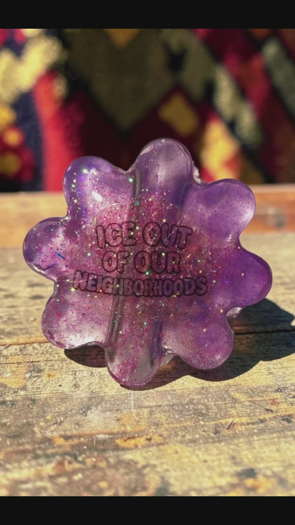 "ICE Out Of Our Neighborhoods" Purple Glitter Straw Topper