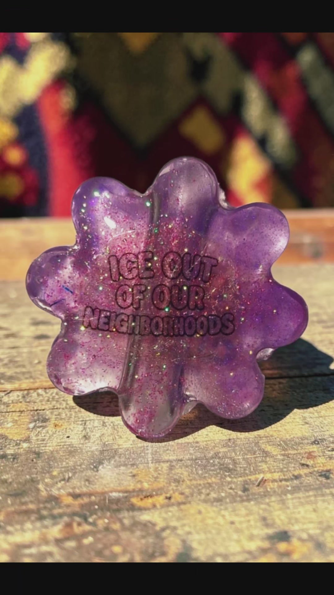 "ICE Out Of Our Neighborhoods" Purple Glitter Straw Topper