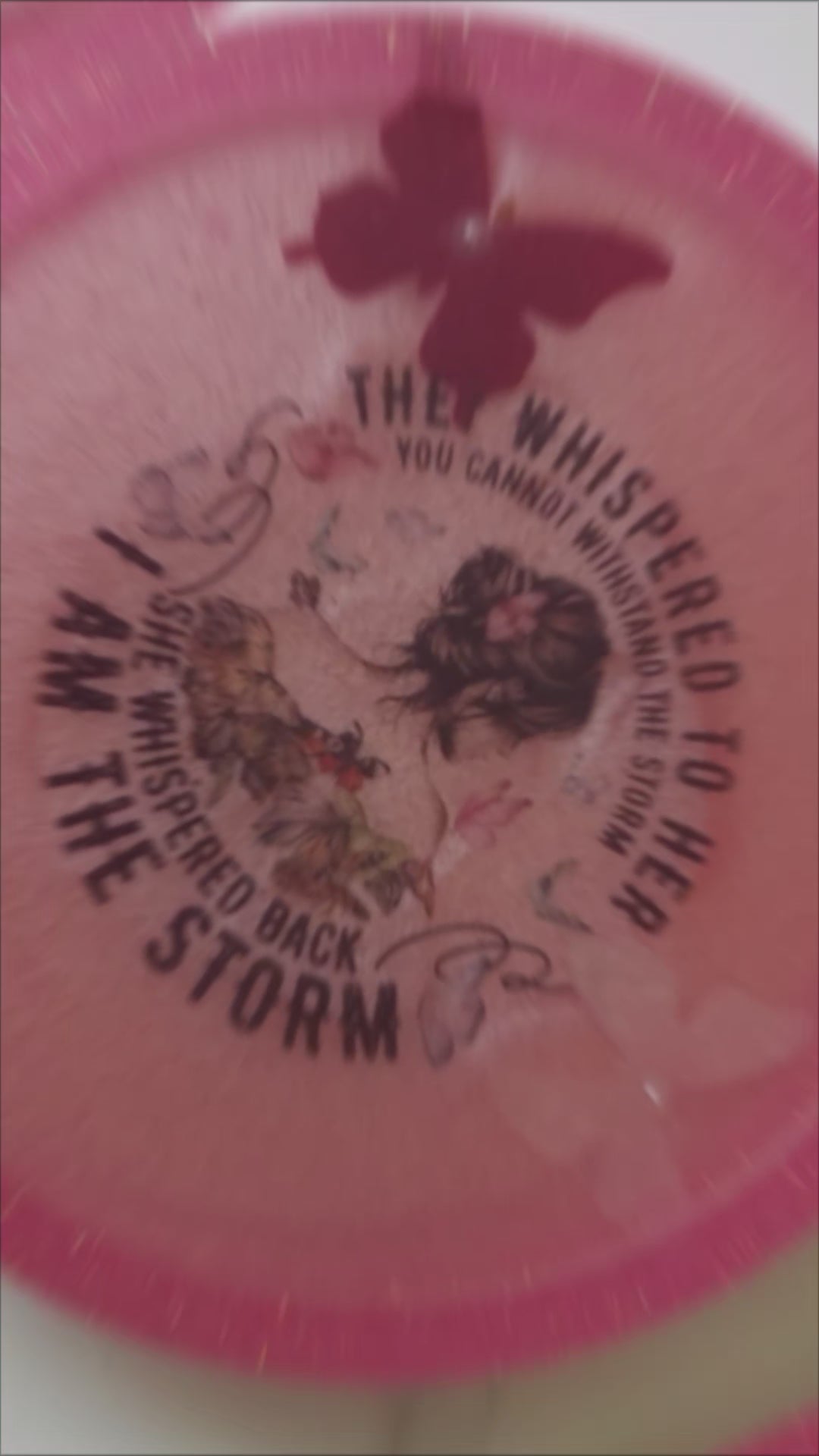 "I Am The Storm" Resin Coaster | Pink Glitter & Butterfly Quote Drink Coaster