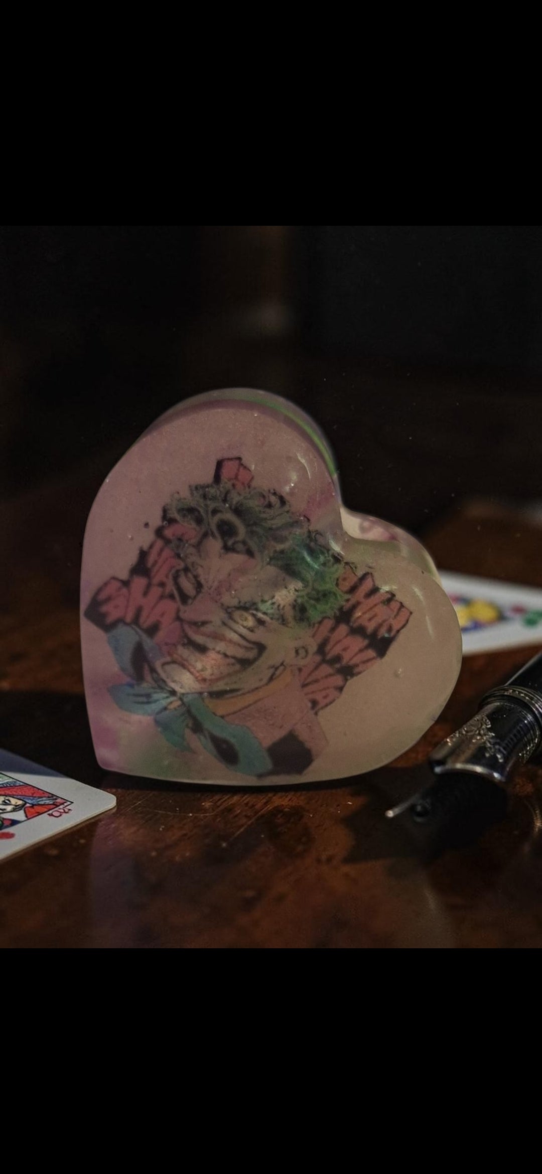 Handmade Joker Resin Straw Topper – Glow in the Dark Heart Tumbler Charm