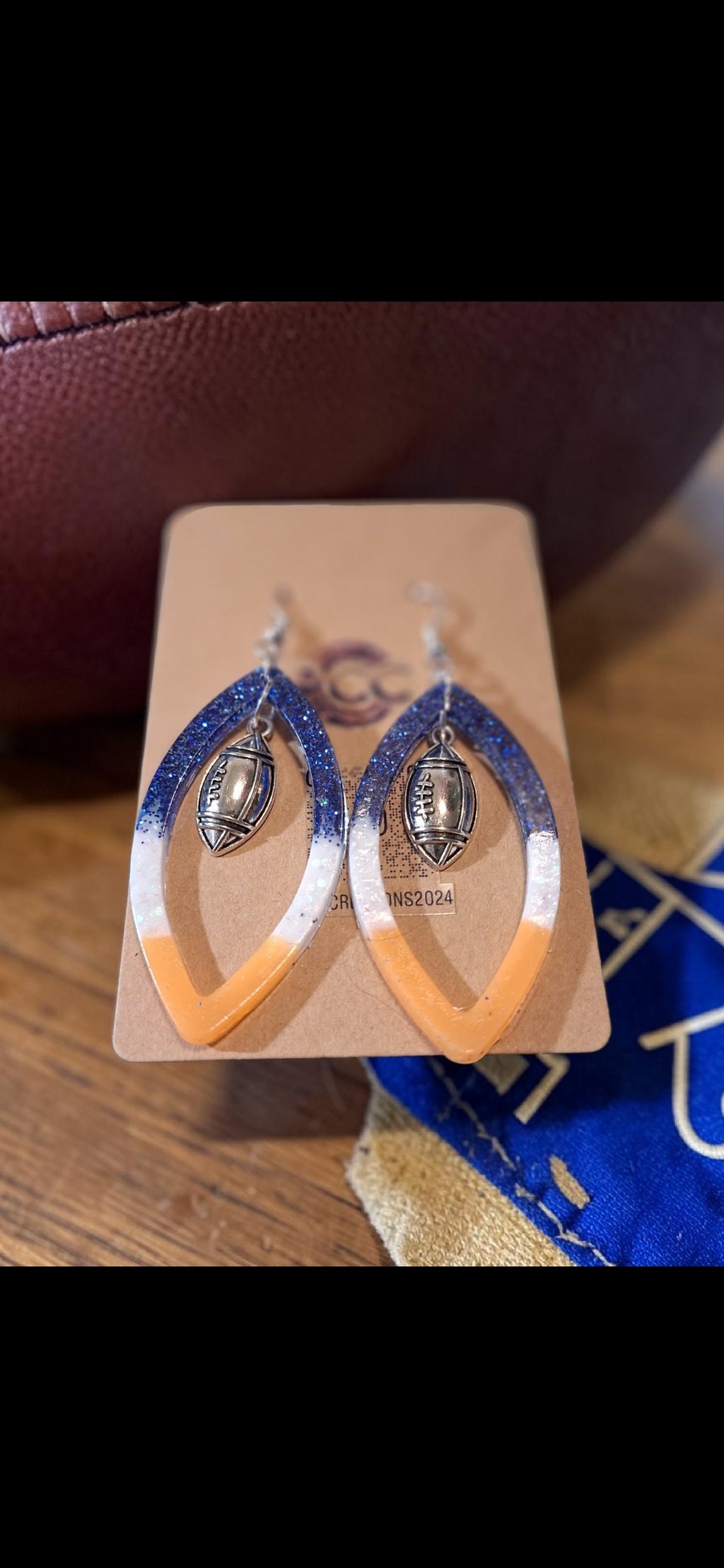 Chicago Football Spirit Resin Earrings | Navy & Orange Game Day Jewelry