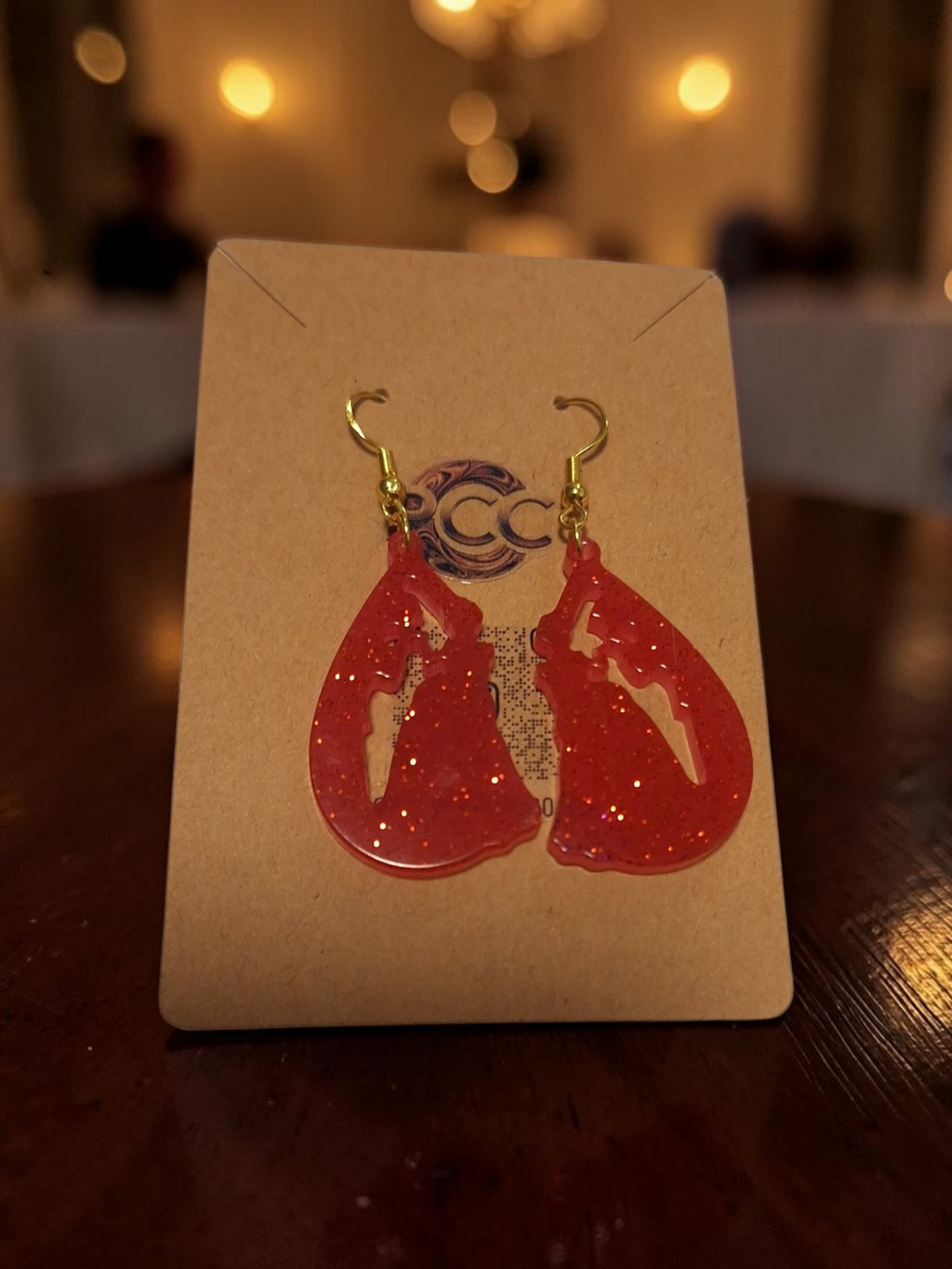 Midnight Romance Teardrop Earrings – Crimson Glitter & Glow-in-the-Dark Silhouette