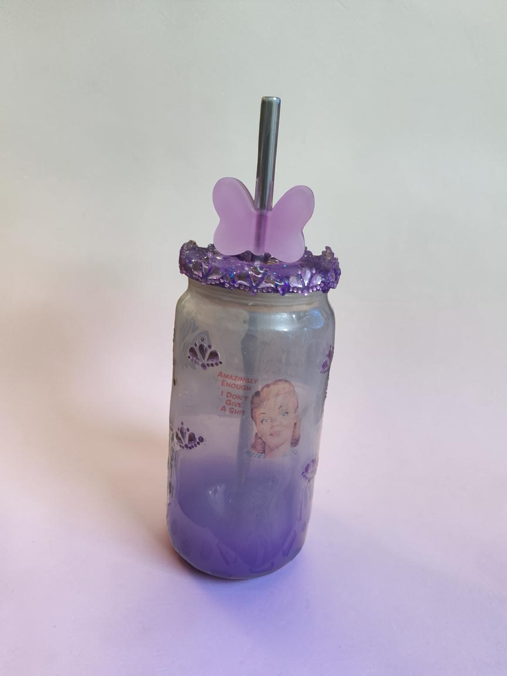 Glow-in-the-Dark Butterfly Resin Straw Topper – Translucent Purple