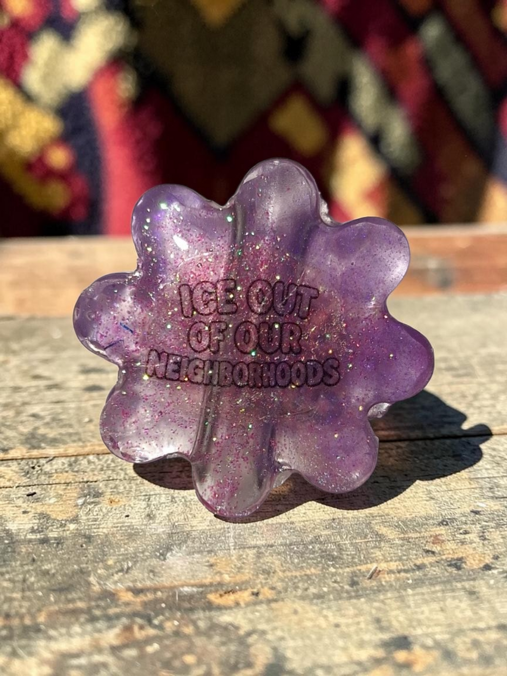 "ICE Out Of Our Neighborhoods" Purple Glitter Straw Topper