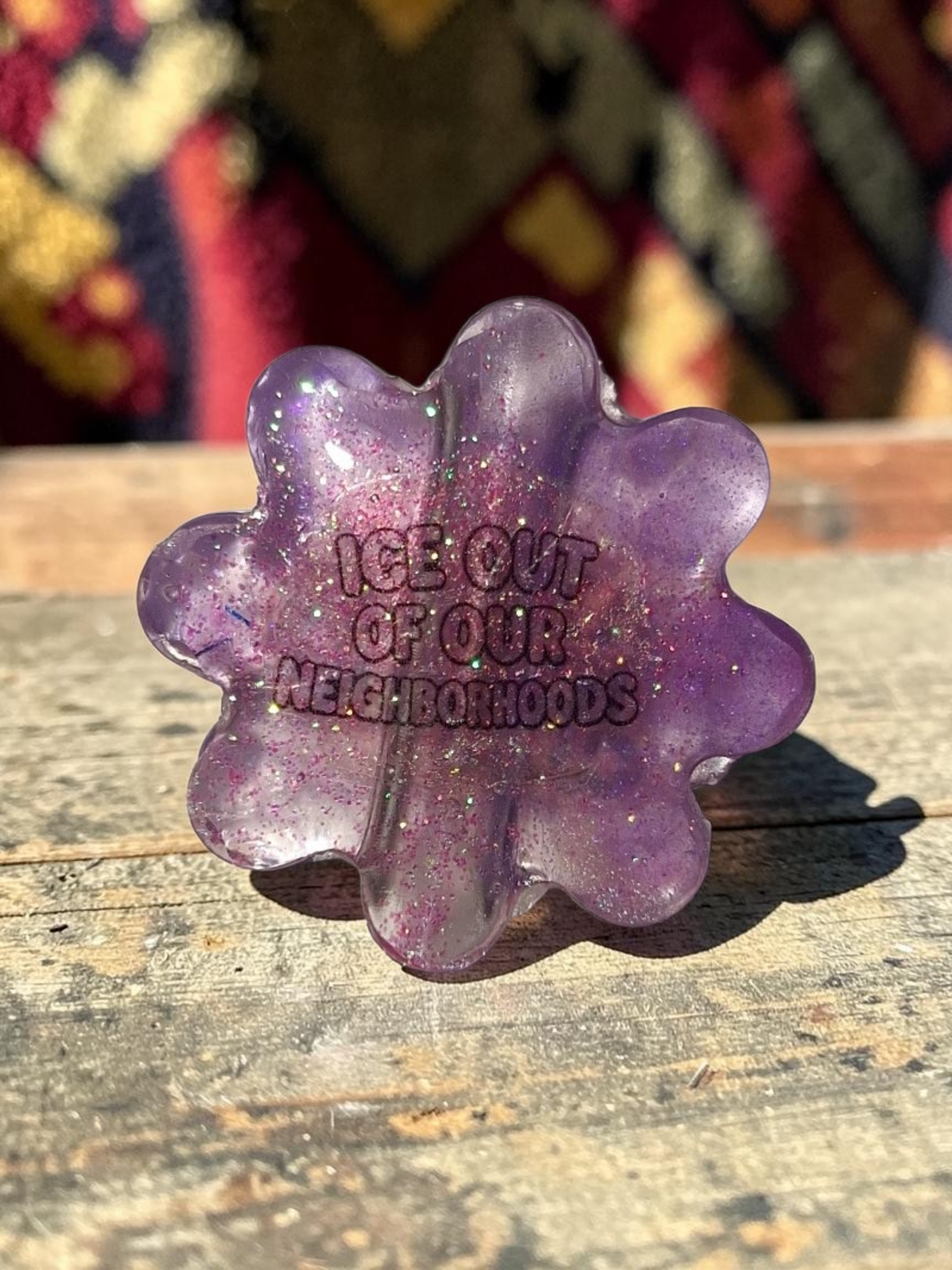 "ICE Out Of Our Neighborhoods" Purple Glitter Straw Topper