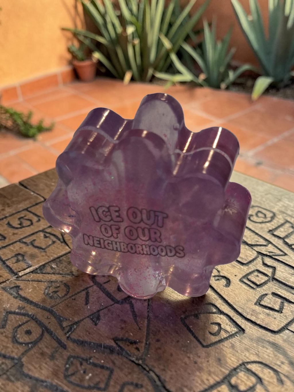 "ICE Out Of Our Neighborhoods" Purple Glitter Straw Topper